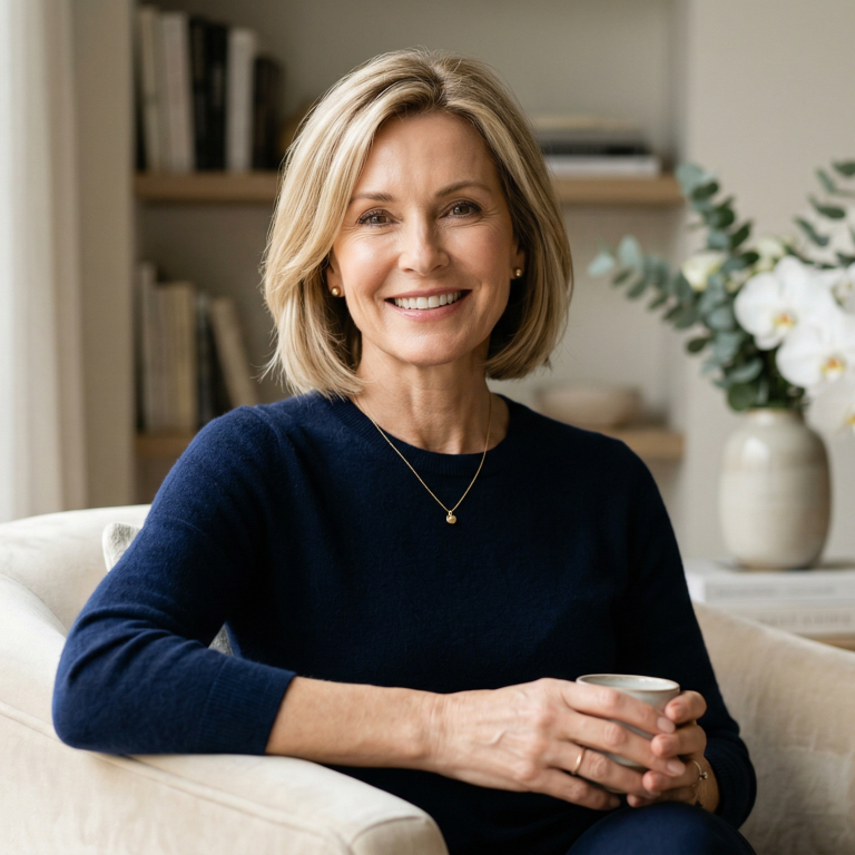 Resultado natural de lifting facial en Barcelona en mujer de 50 años, mostrando firmeza en rostro y cuello.